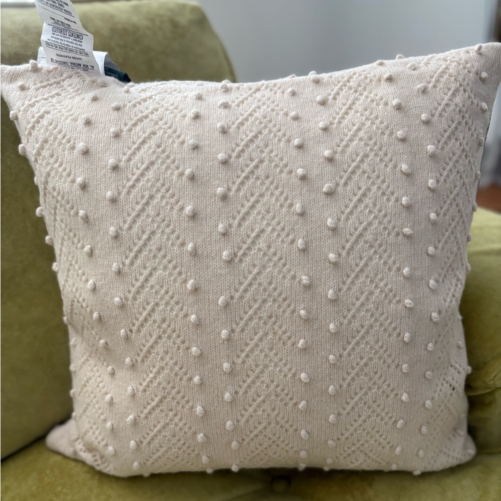 Ralph Lauren Cream Knit Pillow with feather insert. 18” x 18”